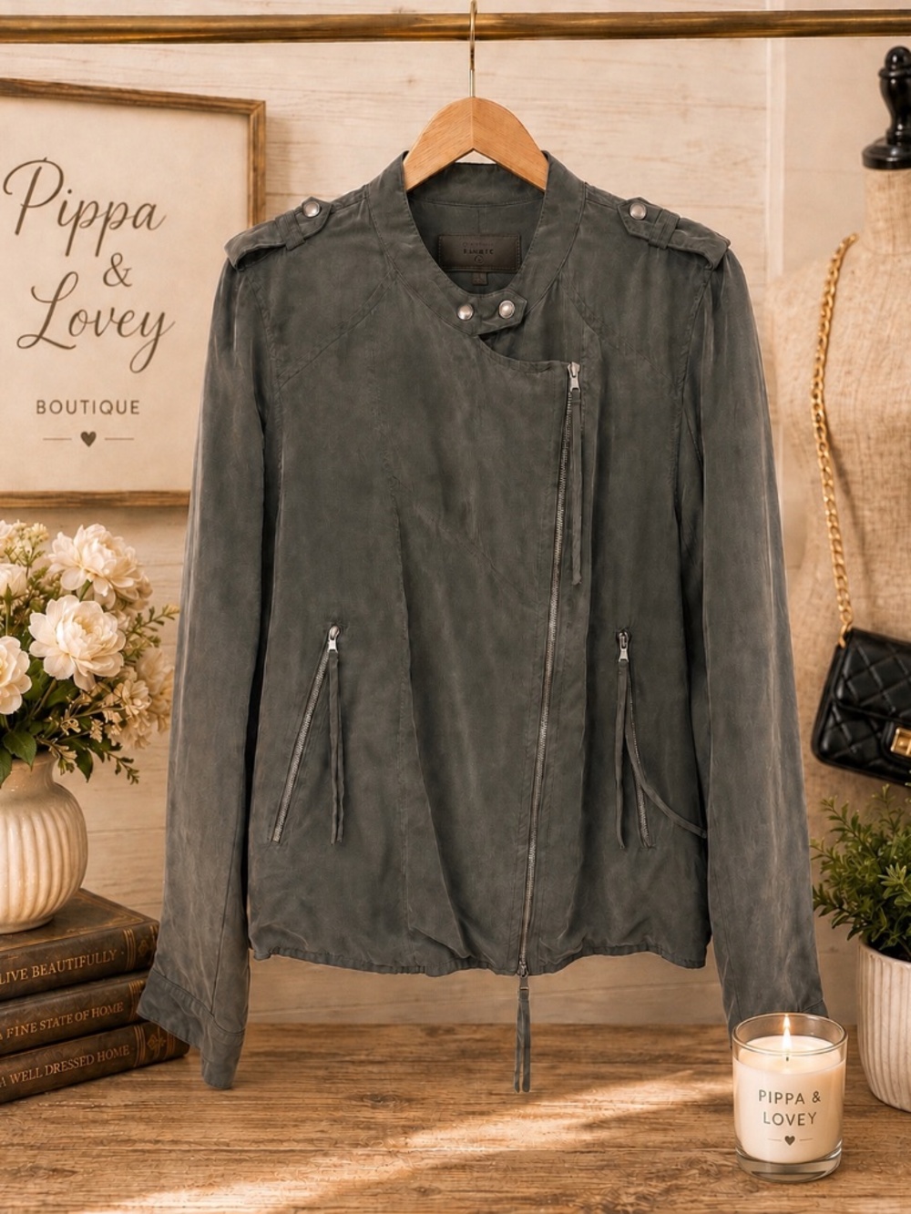BLANKNYC Moto Asymmetrical Zippered Jacket | Size M | Charcoal Gray-Green